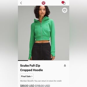 Lululemon crop scuba hoodie